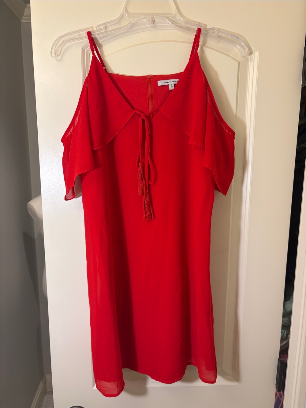 Naked Zebra Red Cold-Shoulder Tie-Front Mini Dress